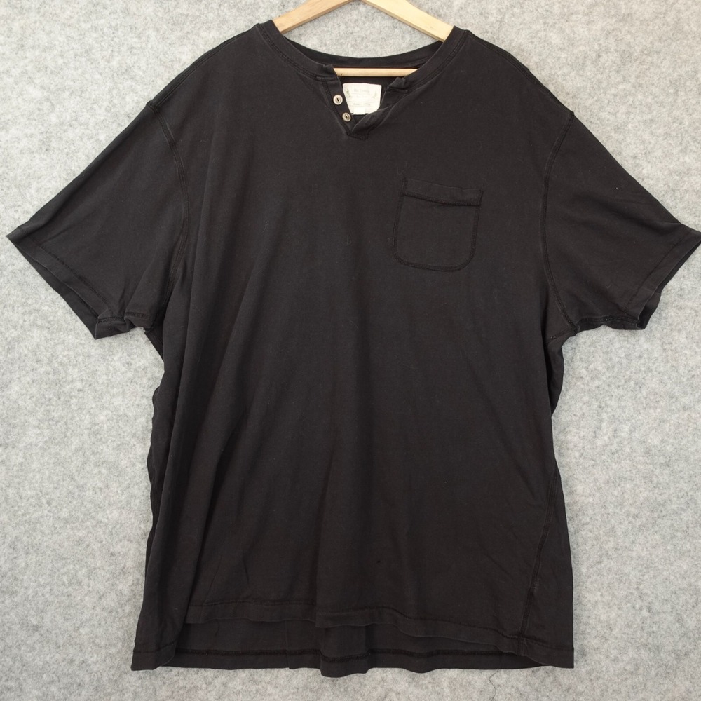 Six Lincoln Organic Cotton Shirt Mens 2XL Chocolate Henley Pocketed Tee Oversize